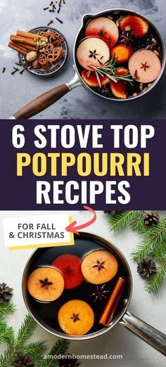 the cover of 6 stove top potpouri recipes for fall and christmas