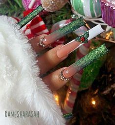 Stilleto Nails Designs, Holiday Nail, Nails Design With Rhinestones, Colored Acrylic Nails, Glow Nails, Dope Nail Designs, Acrylic Nails Coffin Pink, Christmas Nails Acrylic, Long Square Acrylic Nails