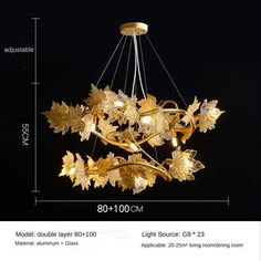 48217417351472 Branches Chandelier, Chandelier 2023, Leaf Ceiling, Gold Lampshade, Branch Chandelier, Ceiling Chandelier, Maple Leafs, Living Dining, Style And Grace