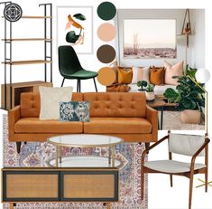 a living room filled with lots of furniture and decorating items, including a couch