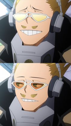 an anime character with headphones and glasses