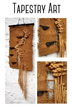 an image of tapestry art hanging on the side of a building with text overlay that reads tapestry art