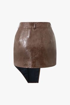 Our Brown Asymmetrical Leather Mini Skirt is a chic addition to any wardrobe. Crafted from faux leather, it's both stylish and animal-friendly. The asymmetrical design gives it a modern edge, while the rich Chocolate Brown color makes it versatile for various occasions. With elegant button detailing and a wrap design featuring a draped front, it's as flattering as it is fashionable. The low waistline adds a contemporary touch, and the vintage-inspired look brings timeless charm to your ensemble. Asymmetrical Mini Skirt, Skirt Asymmetrical, Chocolate Brown Color, Care Care, Chocolate Brown Colour, Leather Mini Skirt, Faux Leather Skirt, Asymmetrical Design, Leather Mini Skirts