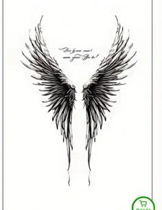 the back side of an angel wing tattoo design with black and white wings on it