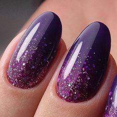 Ongles Gel Violet, Violet Nails, Purple Glitter Nails, Purple Nail Art, Purple Nail Designs, Fancy Nails Designs, Purple Nail, Pretty Nail Art Designs