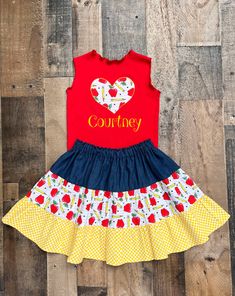 Back To School Personalized Outfit Playful Fitted Tops For School, Fitted Red Tops For Playtime, Playful Red Tops For School, School Skirt Outfits, Back To School Skirt, Back To School Accessories, Paint Splatter Dress, Kindergarten Outfit, Bug Clothing