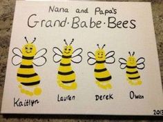 a drawing of bees with names and pictures on the front, in white paper that says grandma and papa's grand - babe - bees