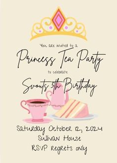 a princess tea party with cake and cup