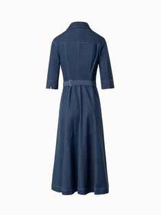 Elegant Denim Dress With Button Closure For Fall, Cotton Dress With Button Cuffs And Spread Collar, Collared Denim Blue Shirt Dress For Work, Elegant Buttoned Cotton Denim Dress, Elegant Button-up Denim Dress With Pockets, Elegant Cotton Denim Dress With Buttons, Chic Denim Blue Shirt Dress For Work, Elegant Buttoned Denim Dress, Denim Blue Dress With Button Closure For Work