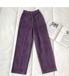 Elastic Waist Loose Long Straight Corduroy Pants – Nada Outfit Land Winter High-waisted Cotton Pants, Purple Straight Leg Pants For Fall, Baggy Purple Bottoms For Fall, Purple Baggy Pants For Fall, Trendy Purple Pants For Winter, Purple Corduroy Bottoms With Pockets, Purple High Waist Cotton Pants, Purple Bottoms With Pockets For Winter, Purple Winter Bottoms With Pockets