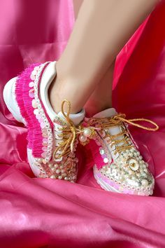 Indian Wedding Sneakers, Shoes For Navratri, Bridal Sneakers Indian, Navratri Shoes, Queen Of Hearts Wedding, Bride Sneakers, Indian Wedding Shoes, Embroidered Sneakers, Wedding Wishlist