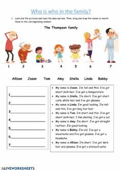 the family worksheet is shown with pictures and words to describe what they are