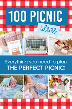 the cover of 100 picnic ideas is shown with pictures of food, drinks and desserts