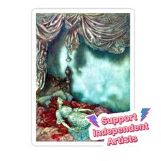 a sticker with the words support independent artists on it and an image of a woman laying in bed