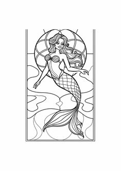 a mermaid with long hair and an umbrella in her hand, sitting on the water