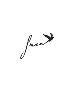 the word love is written in cursive handwriting with a bird flying above it