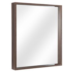 a wooden framed mirror on a white wall