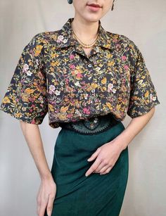 Vintage Silk Blouse Heritage Flower Print/retro Blouse - Etsy Ukraine Silk Button-up Top With Floral Print, Silk Floral Print Button-up Tops, Summer Silk Shirt With Floral Print, Multicolor Floral Print Top With Collared Neckline, Silk Floral Print Shirt For Work, Silk Shirt With Floral Print For Summer, Elegant Multicolor Floral Print Shirt, Vintage Printed Silk Tops, Silk Button-up Shirt With Floral Print