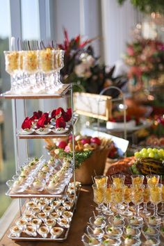 an assortment of desserts and pastries on display