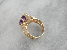 Yellow Gold Sapphire Ring, Marquise Cut Rings, Structural Design, Cameo Ring, Lilac Purple, Marquise Cut, Wide Bands, Purple Amethyst, Rose Gold Ring