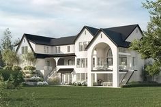 this is an artist's rendering of a house in the country side with large balconies