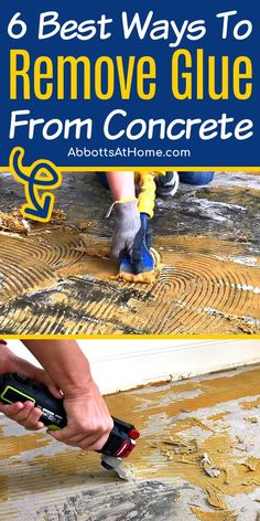 6 ways to get glue off concrete floors. How to remove glue from concrete. The best adhesive remover for concrete, removing glue from concrete floors. Sanding Concrete Floors, How To Remove Adhesive, Concrete Basement Floors, Painting Front Porch