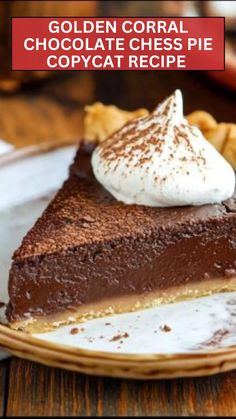 a slice of chocolate cheesecake pie with whipped cream on top