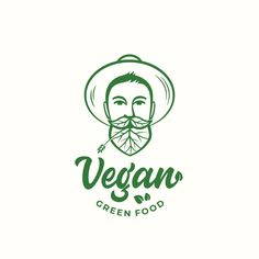 the logo for vegan's green food, with a man wearing a hat and mustache