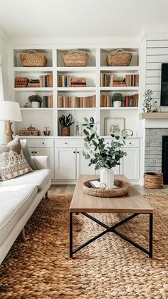 the living room is clean and ready for guests to come home with their favorite bookcases