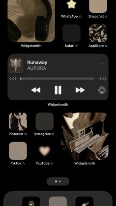 an iphone screen showing the music player and other things on it, including headphones