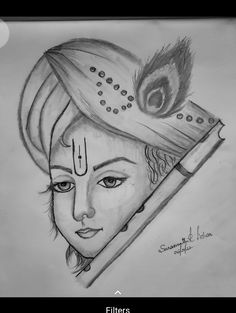 a pencil drawing of a woman's face with feathers on her head and an arrow in