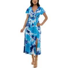 Step into a fresh style with this gorgeous Women's Nina Leonard Tie Dye Print Flutter Sleeve V-Neck Maxi Dress.Click on this WOMEN'S GUIDE to find the perfect fit and more! Step into a fresh style with this gorgeous Women's Nina Leonard Tie Dye Print Flutter Sleeve V-Neck Maxi Dress.Click on this WOMEN'S GUIDE to find the perfect fit and more! FEATURES V-neck Short flutter sleeves Elastic waist Pullover styling Unlined Straight hemFIT & SIZING Wrap silhouette 53-in. length from shoulder to hem M Stretch V-neck Maxi Dress For Vacation, Spring V-neck Stretch Maxi Dress, Blue Flutter Sleeve Maxi Dress For Vacation, Casual Blue Maxi Dress With Surplice Neckline, Light Blue V-neck Maxi Dress For The Beach, Blue Flutter Sleeve Maxi Dress For Beach, Light Blue V-neck Maxi Dress For Spring, Spring Light Blue V-neck Maxi Dress, Blue Maxi Dress With Surplice Neckline For Summer