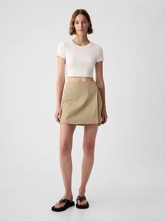 Linen-Cotton Wrap Mini Skirt Linen Skirt Outfit, Customized Clothes, Linen Mini Skirt, Skirt Aesthetic, Cotton Mini Skirt, Work Fits, Wrap Skirts, Tan Skirt, Khaki Skirt