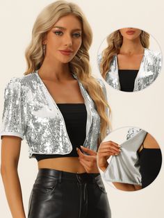 Shop Allegra K for sequin puff short sleeve open front halloween party crop cardigan you are looking for, get more women's jackets for yourelf. Order now! Free Returns! Crop Design, Sequin Cardigan, Crop Cardigan, Women's Jackets, Faux Leather Pants, Cropped Cardigan, Halloween Women, Front Open, Halloween Party