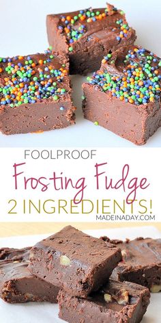 chocolate fudge brownies with colorful sprinkles on top and the words foolproof