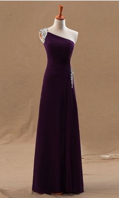 Purple Chiffon Evening Dress, Purple Prom Gown, Evening Dress Beaded, One Shoulder Prom Dress, Purple Prom, Prom Dresses 2016, 파티 드레스, Purple Prom Dress, Deep Plum