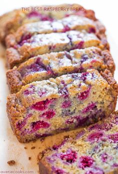 slices of blueberry bread on a cutting board