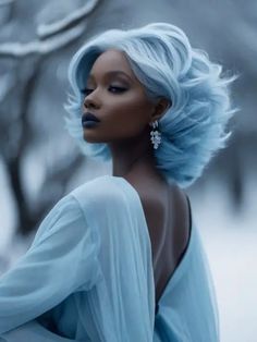 Steel Blue Hair Color, Blue Blonde And Black Hair, Black Hairstylist Outfits, Colored Twists Braids Black Women, Platinum Hair Black Women, Black Women Blue Hair, Salt And Pepper Hair Black Women, Black Women With White Hair, Silver Hair On Dark Skin