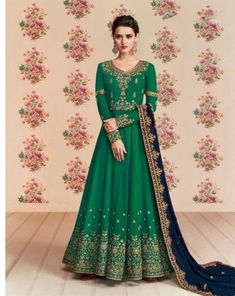 Upcoming Wedding collection designer Light Green Color georgette anarkali suit with navy blue dupatta. Add into your wardrobe with this Anarkali suit in Light Green Color in Heavy Thread Embroidered With Stone Work. Rent this Anarkali suit in low price. Product Details: Color: Available in multiple colors Fabric: Georgette Occasion: Festival Wear, Wedding Function, Engagement, Party Wear, Bridal Style: Heavy Bridal Anarkali Suit Work: Embroidered, Resham, Zari, Dori Measurement: Customized in yo Pakistani Maxi, Fashion Lehenga, Bridal Anarkali Suits, Georgette Anarkali Suits, Green Anarkali, Indian Anarkali, Long Anarkali, Designer Anarkali Suits, Designer Anarkali