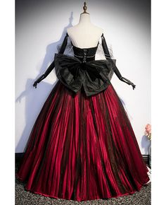 Get 10% off now! Buy gothic black and red ballgown prom dress with removable big bow at cheap price online. Free stable shipping and pro custom service since 2009. Red Ballgown, Ballgown Prom Dress, Goth Wedding Dresses, Movie Ideas, Prom Inspo, Wedding Dress Cake, Alice Angel, Stunning Bridesmaid Dresses, Banquet Dresses