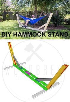 a man sitting in a hammock stand made out of wood and plastic tubes