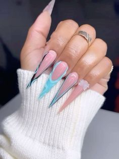 @ad0reamiya Stilleto Baddie Nails, Simple Baddie Nail Ideas, Stiletto Nails Designs Classy, Extra Baddie Nails, Cute Stiletto Nails Designs, Glitter Stiletto Nails, Stiletto Nail Design, Baddies Nails, Stiletto Acrylic Nails