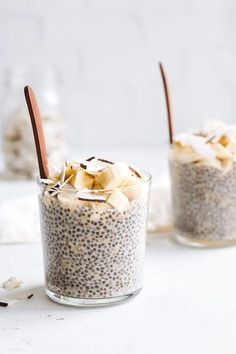 two glasses filled with chia seed pudding