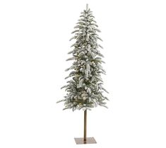 a white christmas tree with snow on the top and lights in the bottom, against a white background