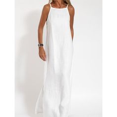 Season:Summer,Spring; Fabric:Cotton; Sleeve Length:Sleeveless; Gender:Women's; Nightwear Style:Dress,Nightshirt,Loungewear; Style:Fashion,Comfort,Casual; Elasticity:Micro-elastic; Occasion:Date,Airport,Street; Age Group:Adults; Function:Breathable; Pattern:Pure Color; Neckline:Straps; Special Size:Plus Size; Bottom Type:Dress; Listing Date:06/27/2023; Length:; Bust: Cami Maxi Dress, Boho Summer Dresses, Sleeveless Long Dress, White Maxi, Necklines For Dresses, Boho Casual, White Maxi Dresses, Medan, Linen Dresses