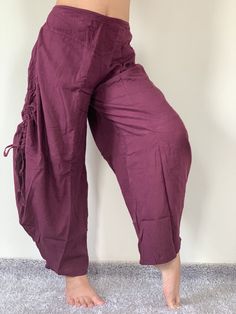 "Cotton Soft Rope Pants, Lady Pants, Light Weight Women Pants If you are looking for some pants that you can wear everywhere, comfortable, relax and Easy to wear. Cotton Soft Pants is Answer!! Nice gift for yourself or your lover Approx. Measurements: Waist 40\" Length 37\" Hip 48\" Inseam 28\" Ankle 12\" FRONT RISE: Measure from the center of the crotch to the top of the waist = 11\" - Condition: Brand new without tags. 100% Cotton - Made in Thailand Shipping & Handling * Parcels will be sh Comfortable Yoga Pants With Loosely Fitted Hips, Comfortable Full-length Harem Pants With Pockets, Loosely Fitted Yoga Pants With Side Pockets, Comfortable Wide Leg Harem Pants, Yoga Trousers With Pockets, Comfortable Yoga Bottoms With Pockets, Comfortable Solid Color Ankle-length Harem Pants, Comfortable Baggy Pants For Yoga, Comfortable Baggy Trousers