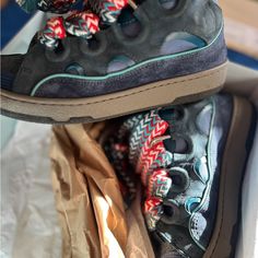 Good Condition Worn A Few Times Designer Blue High-top Sneakers, Red Lanvin Sneakers, Yellow Lanvin Sneakers, Blue Lanvin Sneakers, Lanvin Leather Curb, Lanvin Black Sneakers, Lanvin Shoes, Lanvin, Womens Shoes Sneakers