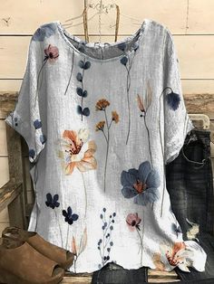 Affordable price buy Shirts on Zolucky, SPU: 294MSH3U75BD, Color: Multicolor, Style:Casual, Pattern:Floral. Nature Shirt Design, Casual Blouse Shirts, Cutout Blouse, Buy Shirts, Half Sleeve Tops, Linen Clothing, Fashion Catalogue, Linnet, Linen Style