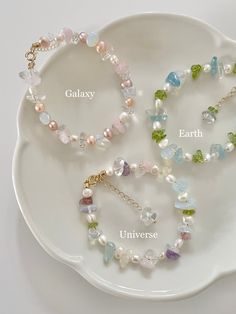 Bracelet Ideas Gemstones, Aesthetic Bracelets Ideas, Self Made Bracelets, Bracelet Design Ideas, Aesthetic Bracelet Ideas, Galaxy Bracelet, Gemstone Accessories, Earth Bracelet, Stylish Jewelry Accessories