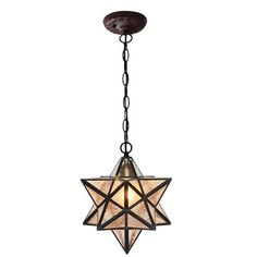 a chandelier with a star hanging from it's center and two lights on each side